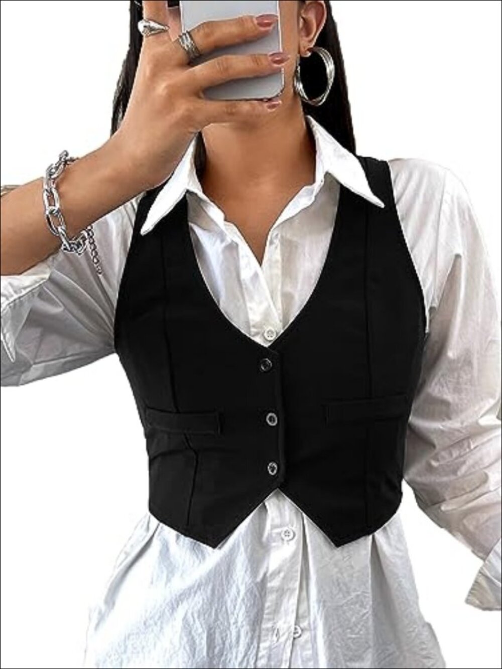 SweatyRocks Women's Button Front Crop Vest V-Neck Sleeveless Waistcoat Top